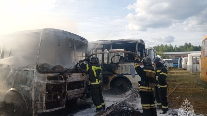 Пять автобусов и "ГАЗель" загорелись в Выксе