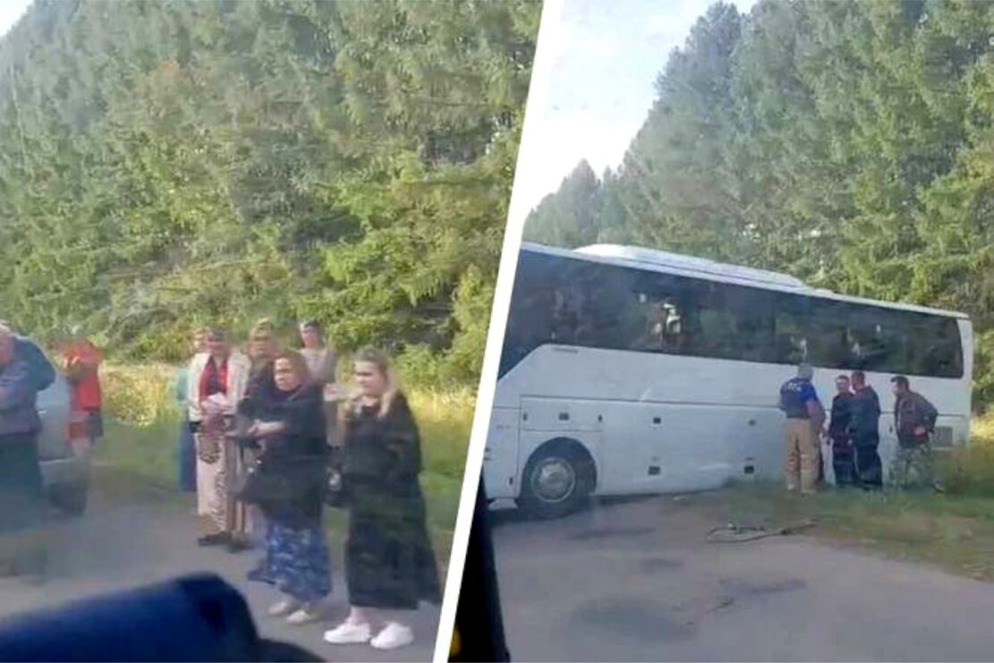В Дивеево автобус с паломниками съехал в кювет из-за мокрой травы
